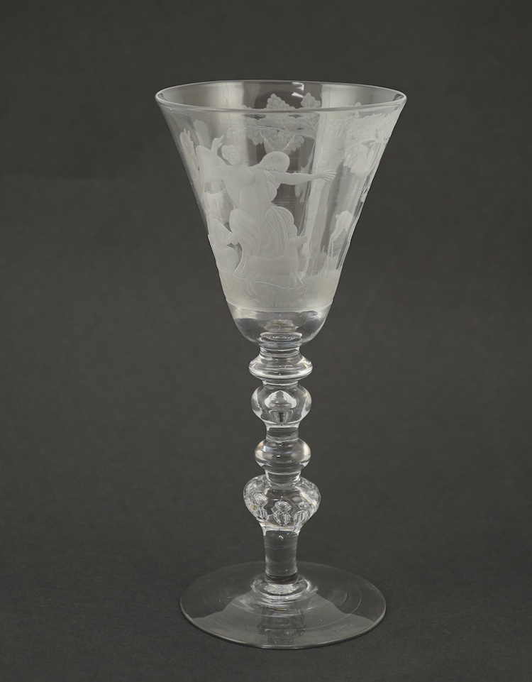 A Dutch engraved goblet in the manner of Christoffel Schroeder, c.1740-60